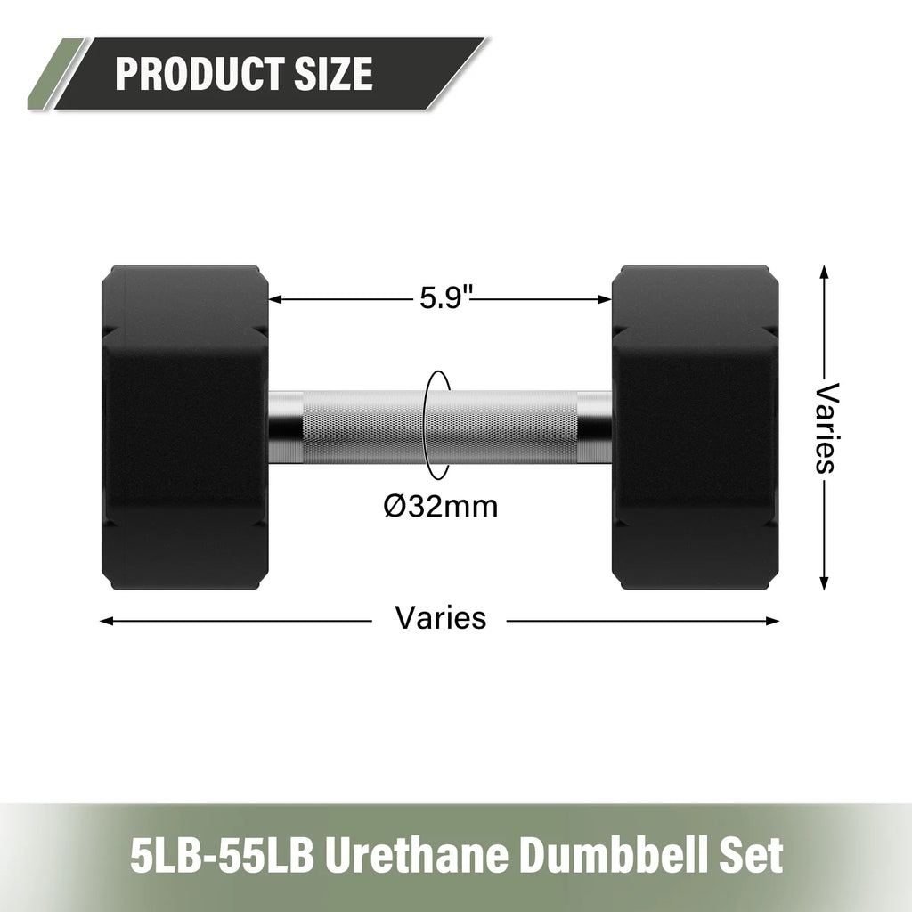 Major Fitness DBSET5-55 Urethane Octagonal-Shield Dumbbells Black