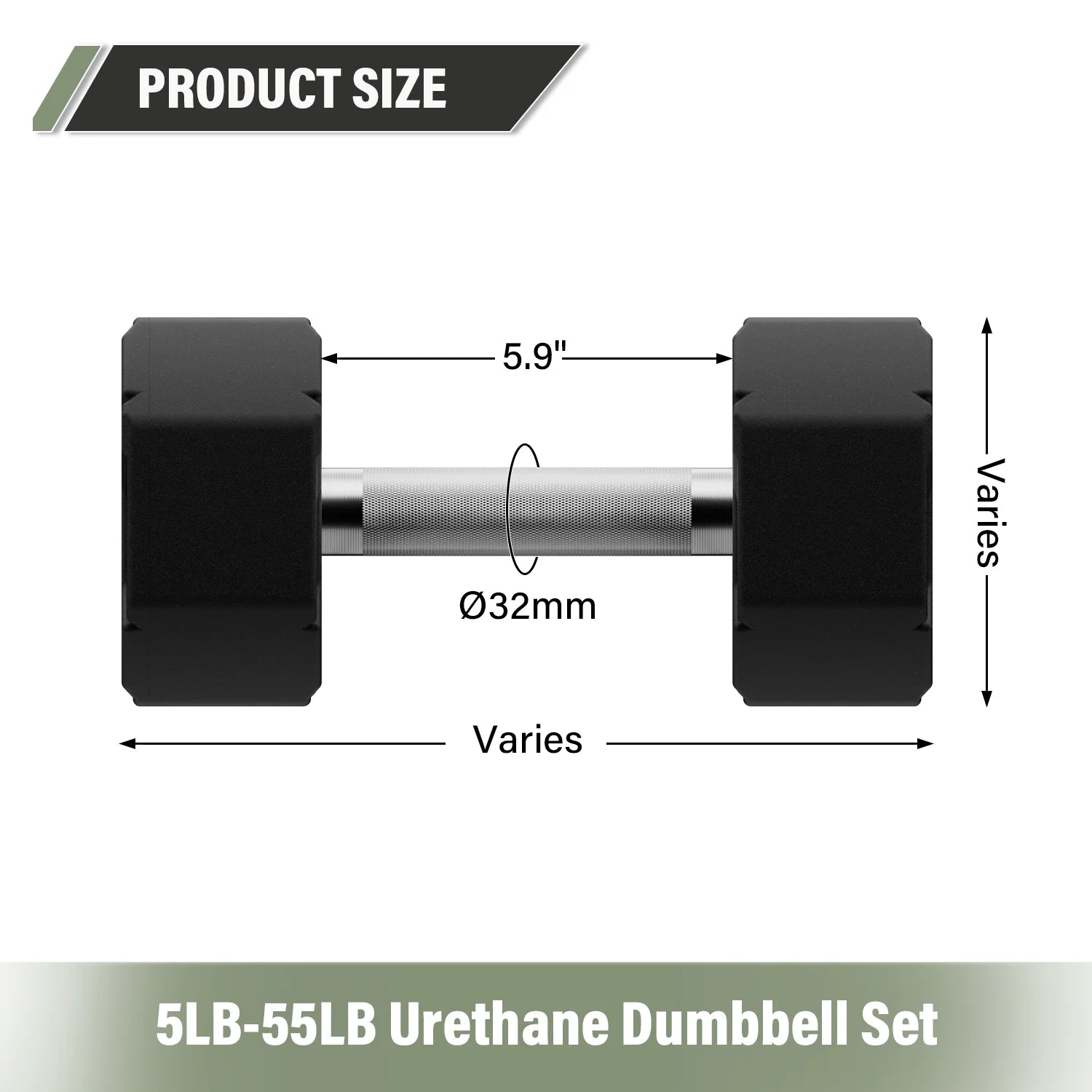Major Fitness DBSET5-55 Urethane Octagonal-Shield Dumbbells Black
