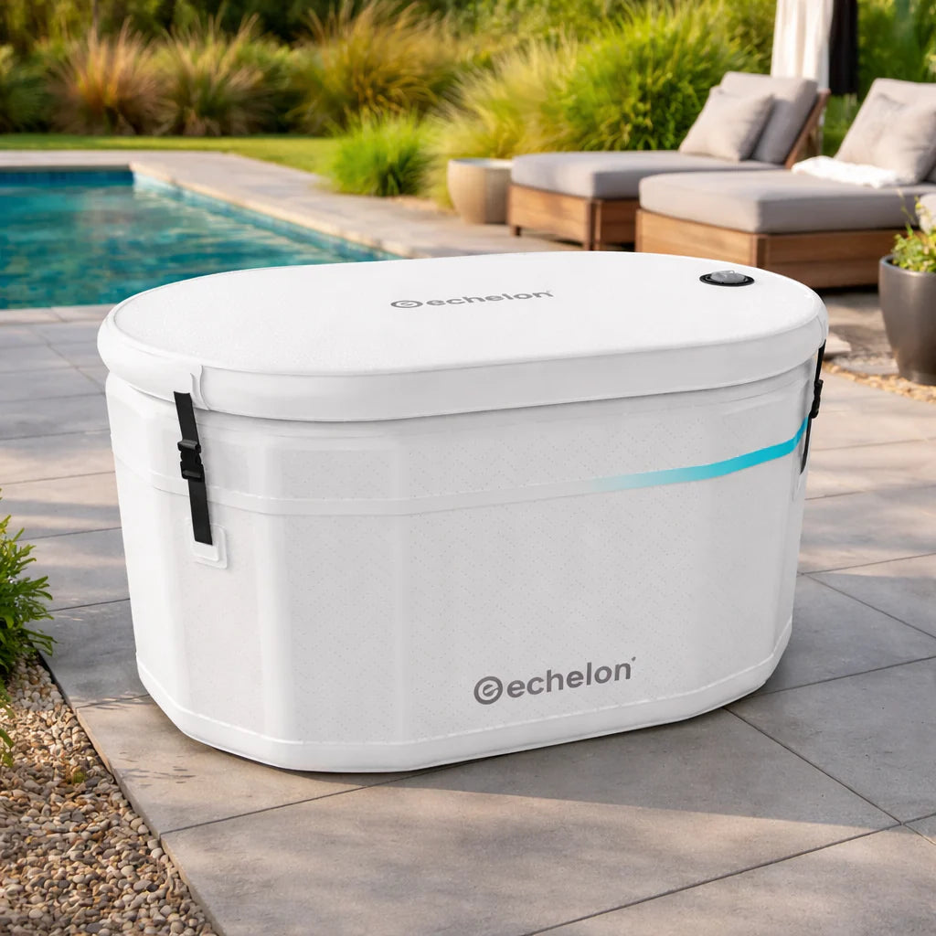 Echelon Recovery Smart Cold Plunge Soft Oval Tub – Inflatable W/ External 1HP Pump (White)