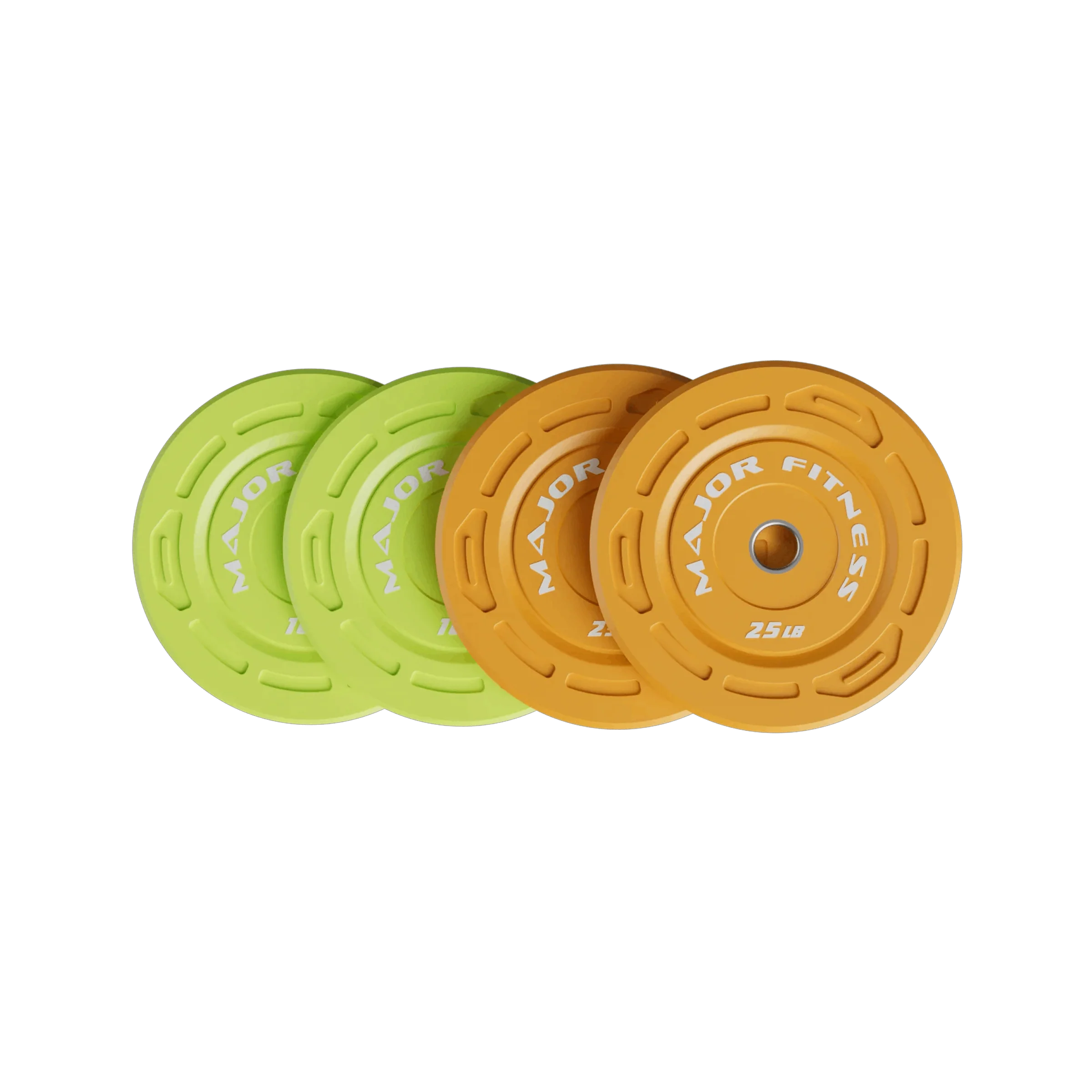 Major Fitness CGWP70 70LB [10lbx2/25lbx2] Green/Yellow Color Grip Low Bounce Bumper Plates
