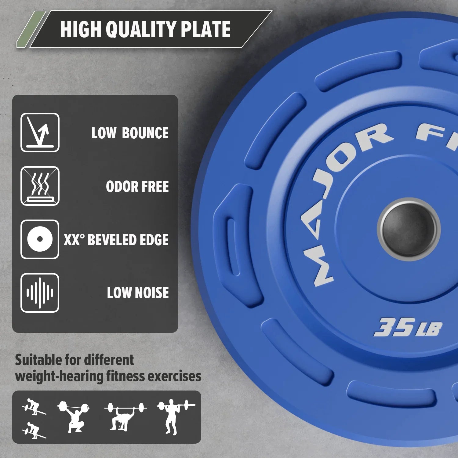 Major Fitness CGWP35 35LB Pair Blue Color Grip Low Bounce Bumper Plates