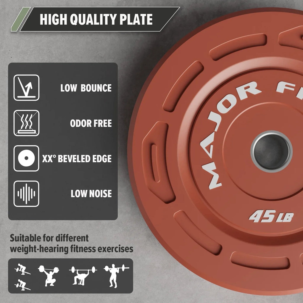 Major Fitness CGWP45 45LB Pair Red Color Grip Low Bounce Bumper Plates