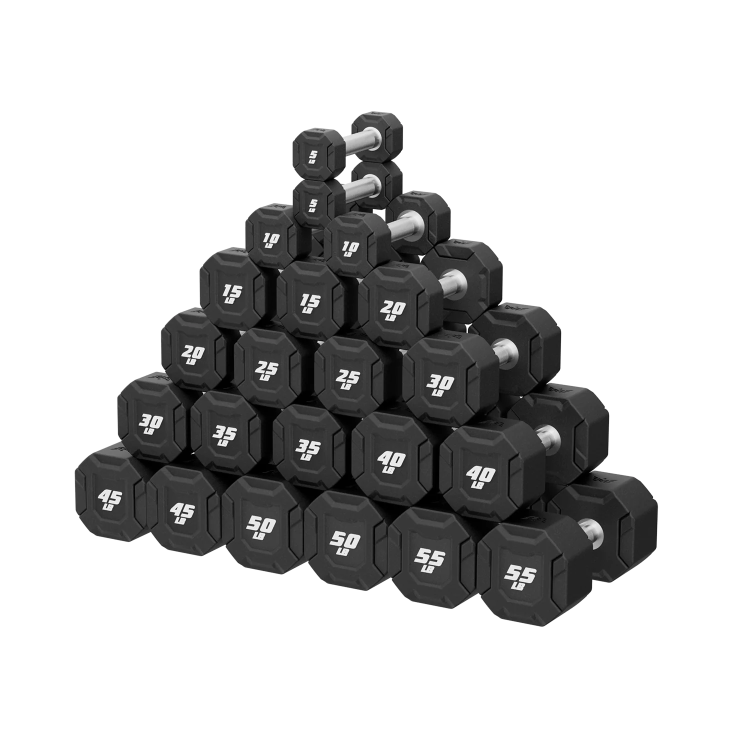 Major Fitness DBSET5-55 Urethane Octagonal-Shield Dumbbells Black