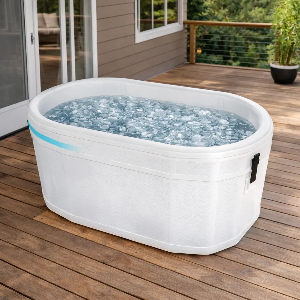 Echelon Recovery Smart Cold Plunge Soft Oval Tub – Inflatable W/ External 1HP Pump (White)